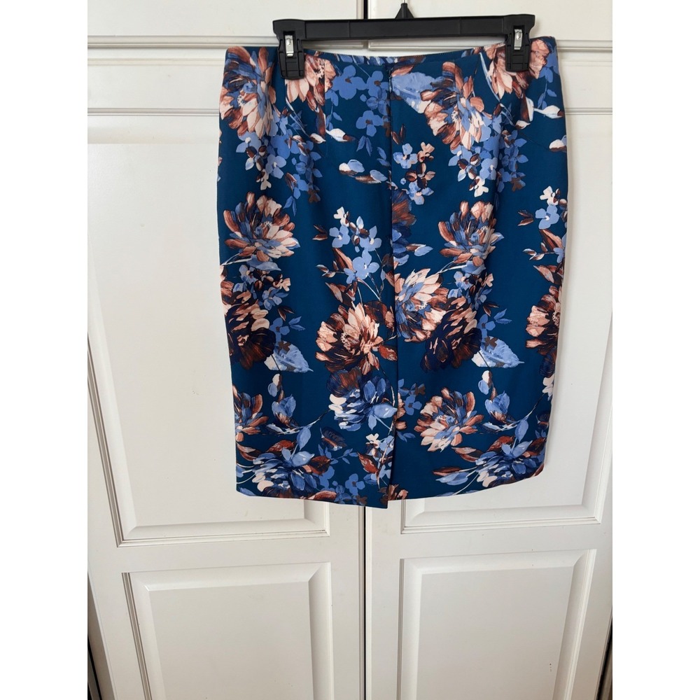 Talots Womens Blue Floral Pencil Skirt Teal Knee Length Career Wear Size 6 - Picture 3 of 6